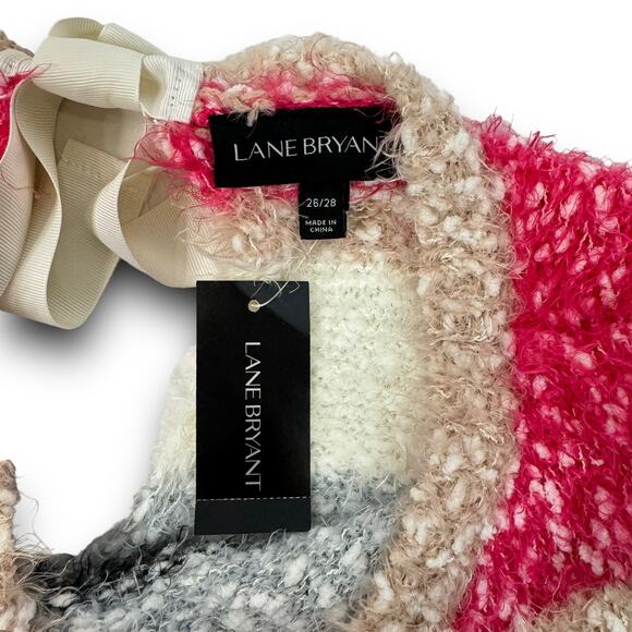 NEW Lane Bryant Striped Sweater Relaxed Fit Tie Neck Cream Pink Tan Gray 26/28 - Picture 5 of 6